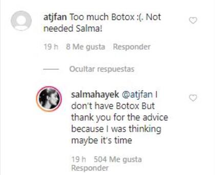 La respuesta de Salma Hayek a un seguidor que la acusó de tener mucho Botox