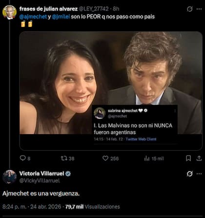La respuesta de Villarruel a una cuenta que recordaba el posteo de Ajmechet de 2012