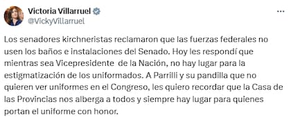 La respuesta de Villarruel en redes sociales (X: @VickyVillarruel)