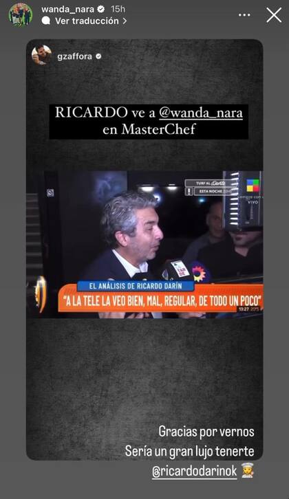 La respuesta de Wanda Nara, luego de que Ricardo Darín contara que veía MasterChef