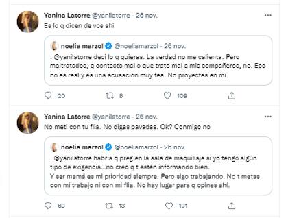 La respuesta de Yanina Latorre a los tuits de Noelia Marzol (Crédito: Twitter)