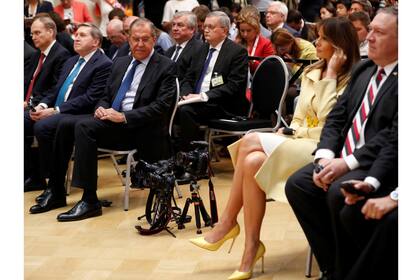 Melania Trump durante la conferencia que dieron ambos mandatarios