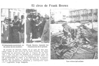 La revista Caras y caretas del 14/5/1910 publicó fotos de cómo quedó el circo de Frank Brown tras el incendio