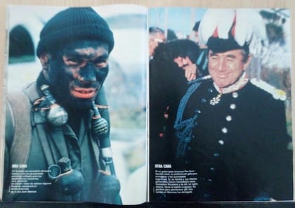 La revista Gente publicó el retrato de Horacio Núñez, comando anfibio que reconquistó las Islas Malvinas (foto de Rafael Wollmann), enfrentado al del ex gobernador inglés Rex Hunt.