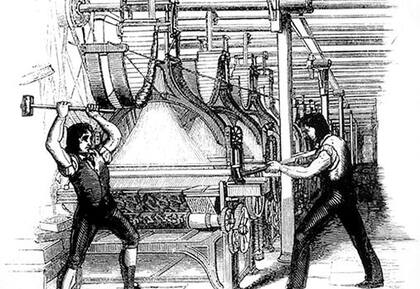 La revista Penny, en 1844, recreaba en este grabado como rompían los telares alrededor de 1811