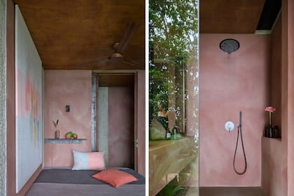 La ropa de cama y almohadones están confeccionados en lino.