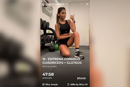 La rosarina realiza una rutina de cuádriceps y glúteos diseñada por su entrenadora Silvy Araujo (Foto: Instagram @antonelaroccuzzo)