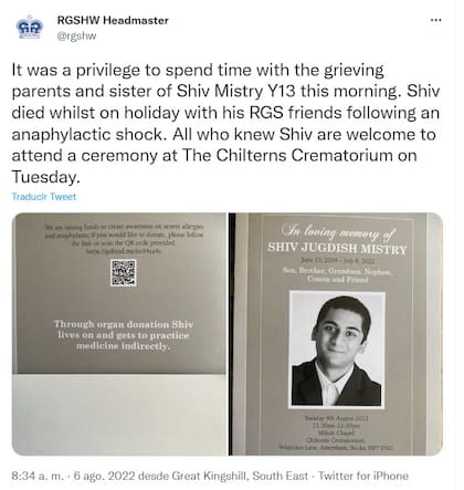 La Royal Grammar School en High Wycombe le dedicó un mensaje a Shiv.