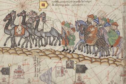 La Ruta de la Seda fue una arteria comercial vital, recorrida por primera vez en el siglo II a. C. Ilustración del Atlas catalán del siglo XIV