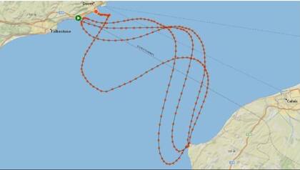 La ruta de Thomas nadando sin parar por 54 horas y 10 minutos