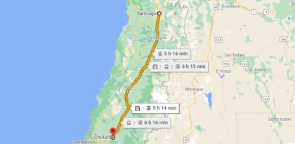 La ruta ferroviaria Santiago-Chillán con los tiempos estimados de viaje actuales