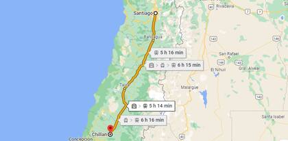 La ruta ferroviaria Santiago-Chillán con los tiempos estimados de viaje actuales
