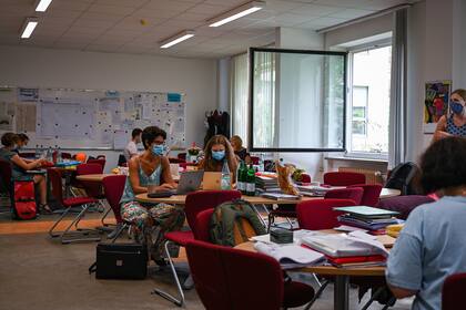 La sala de profesores de la escuela secundaria Heinz-Berggruen en Berlín, el 13 de agosto de 2020