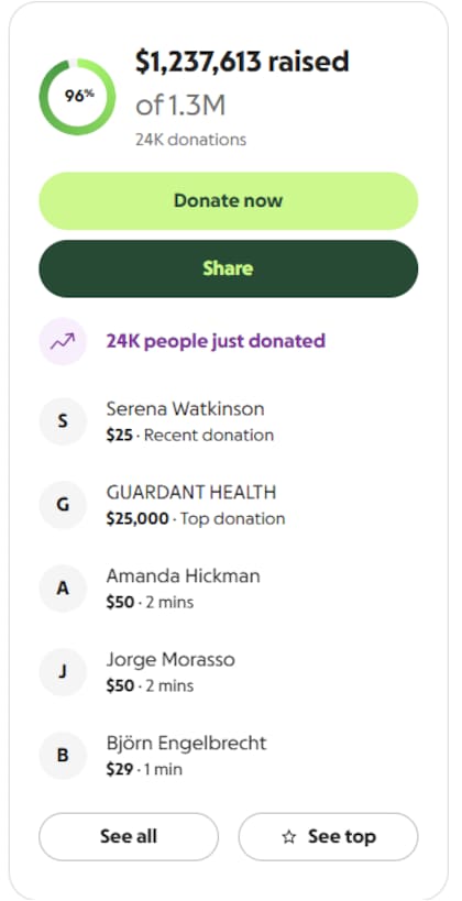 La sección que detalla minuciosamente cada movimiento de la campaña solidaria