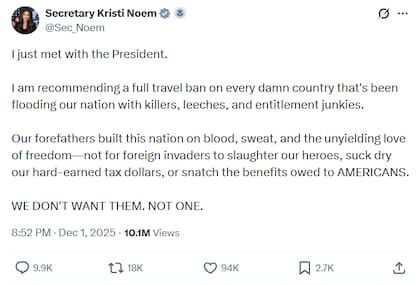 La secretaria busca la prohibición total de viajes a todos los países que "inundaron la nación de criminales"