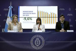 La secretaria de Seguridad, Alejandra Monteoliva, la ministra de Seguridad Nacional, Patricia Bullrich, y el director de Estadísticas, Marcos González.