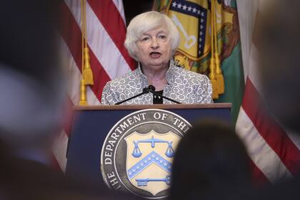 La secretaria del Tesoro, Janet Yellen, durante una conferencia de prensa en Washington