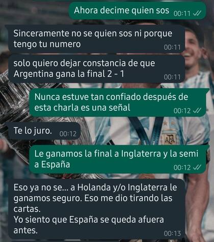La segunda parte del chat que afirma la consagración de Argentina en el Mundial
Foto: captura de pantalla