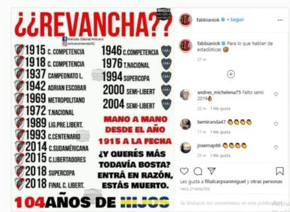 La segunda placa que compartió Fabbiani una vez finalizado el partido de River ante Palmeiras