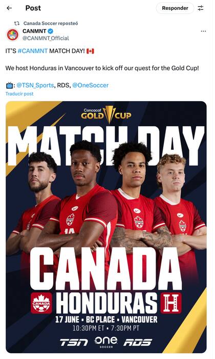 La selección de Canadá se prepara para su encuentro contra Honduras. Foto: X