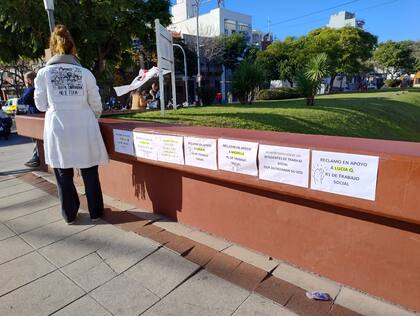 La semana pasada los médicos y técnicos del Garrahan protestaron con carteles en sus espaldas