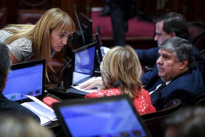 La senadora Anabel Fernández Sagasti habla con su par José Miguel Mayans