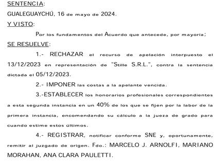 La sentencia de la justicia de Gualeguaychú