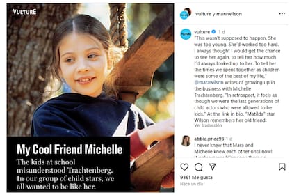 La sentida carta de Mara Wilson a su amiga del colegio Michelle Trachtenberg