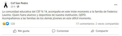 La sentida despedida del colegio al que concurría Federico Laurino, víctima del accidente fatal de San Pedro