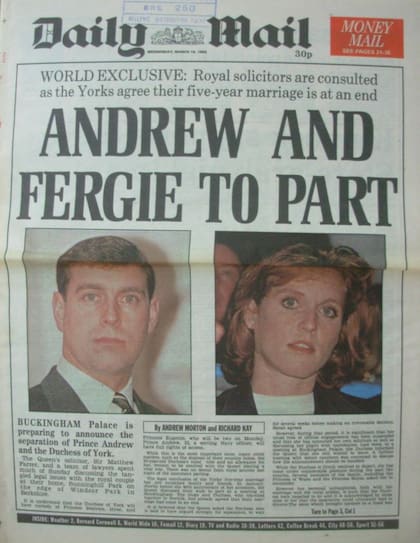 La separación del príncipe Andrés y Sara Ferguson llega a las portadas de los diarios