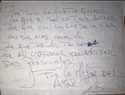 La servilleta con el texto que Rodrigo le escribió a Marixa Balli durante su noviazgo