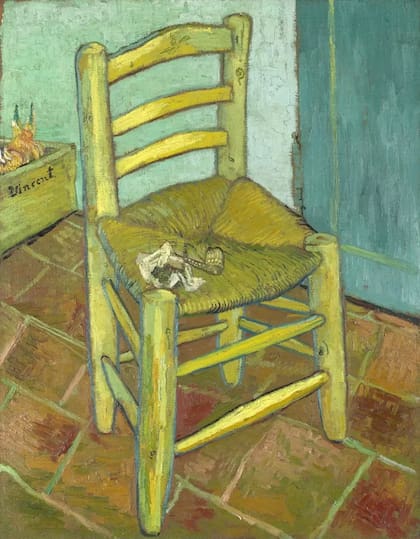 "La silla de Van Gogh" fue el 16° autorretrato de la exposición de The Courtland pues es él, solo que salió un momento, dejando su pipa y bolsa de tabaco en el asiento. (Vincent van Gogh, 1888. Galería Nacional de Londres)
