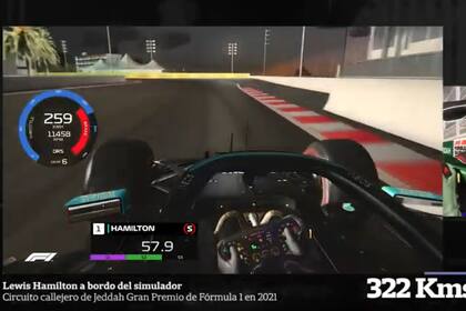 La simulación que Lewis Hamilton realizó en el circuito callejero de Jeddah de la Fórmula 1