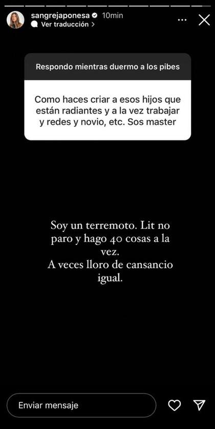 La sinceridad de la China al revelar cómo divide su tiempo entre sus hijos, su trabajo y Rusherking (Foto: Instagram @sangrejaponesa)