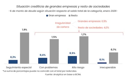 La situación crediticia de las grandes empresas y el resto de las sociedades jurídicas. Fuente Analytica