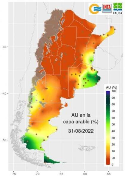 La situación en cuanto al agua útil en la capa arable del suelo a fin de agosto