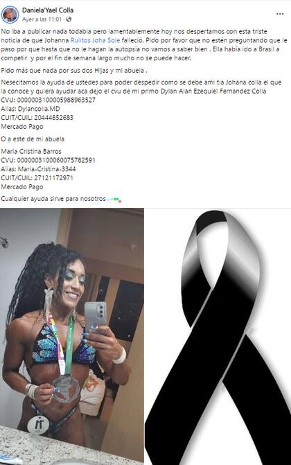 La sobrina de la atleta compartió la noticia a través de redes sociales.