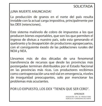 La solicitada de Apronor