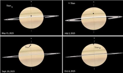 La sombra de Titán sobre Saturno (Foto: Gentileza Sky & Telescope)