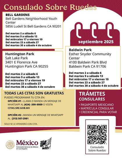 La SRE publica todos los detalles del Consulado Sobre Ruedas cada mes en su sitio oficial y en sus redes sociales (Secretaría de Relaciones Exteriores)