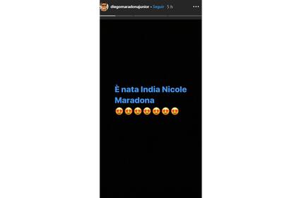 La storie que subió Diego Maradona Junior para dar a conocer la feliz noticia