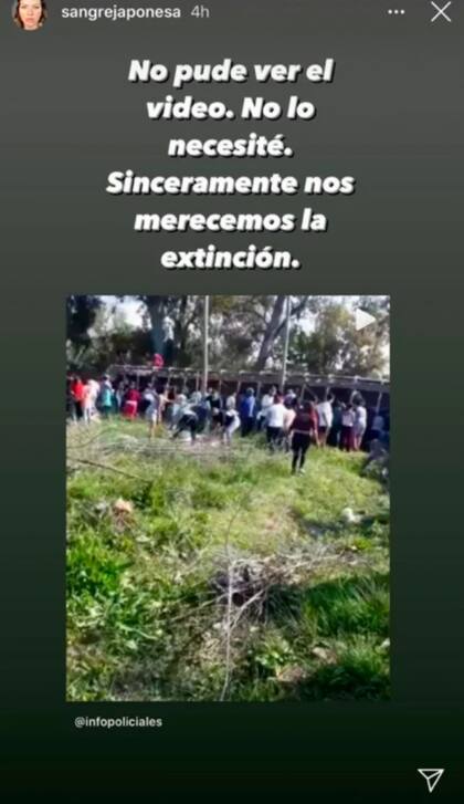 La story de Instagram en la que Eugenia Suárez repudió lo sucedido con los cerdos luego de que un camión volcara en Pilar.