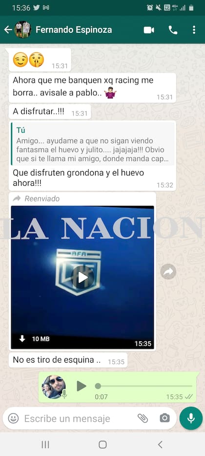 La supuesta conversación entre Fernando Espinoza y Juan Pablo Beacon
