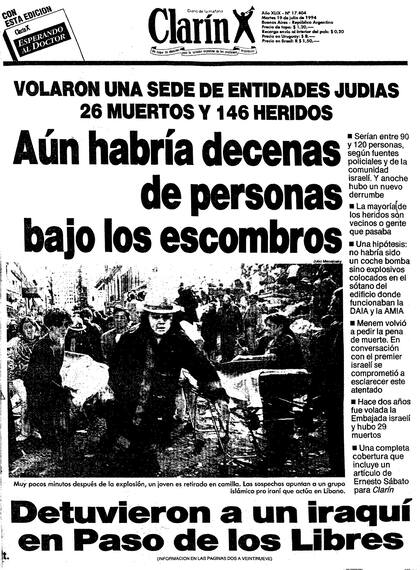 La tapa de Clarín del 19 de julio de 1994