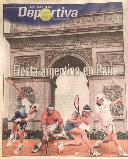 La tapa de la Deportiva de LA NACION en Roland Garros 2004, con cuatro semifinalistas argentinos: Coria, Nalbandian, Paola Suárez y Gaudio (campeón)