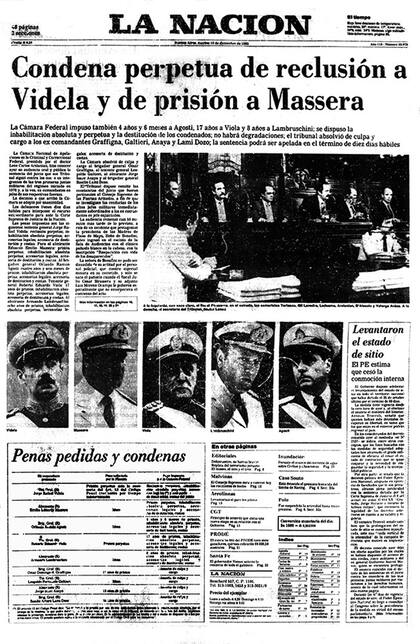 La tapa de LA NACION del 10 de diciembre de 1985