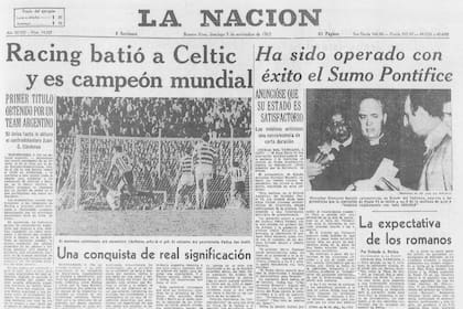 La tapa de La Nación el día que Racing se consagró campeón mundial ante Celtic