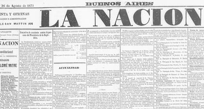 La tapa de LA NACION en la que se informa la tentativa de asesinato de Domingo Faustino Sarmiento