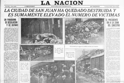 La tapa de LA NACION tras el trágico terremoto en San Juan, en 1944