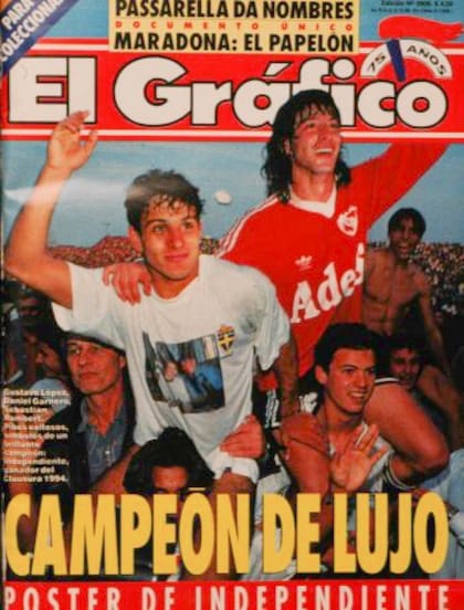 La tapa de la revista El Gráfico con el festejo del campeonato del Clausura 1994, junto a Gustavo López.